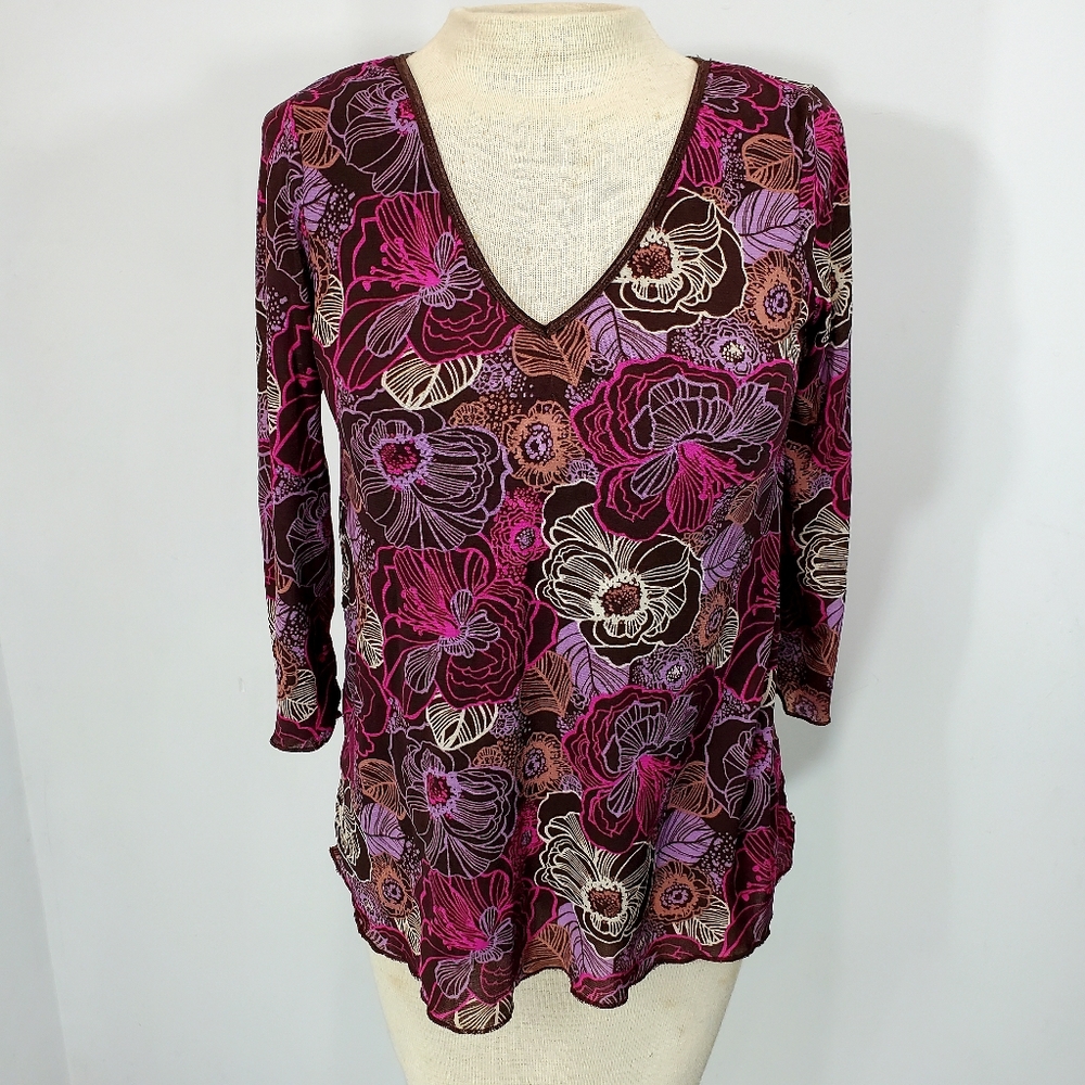 Old Navy Maternity 3/4 Sleeve Abstract Floral Print Lined Light Weight Top Sz M